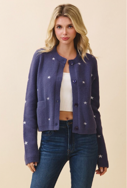 Cozy Knit Cardigan with Stars