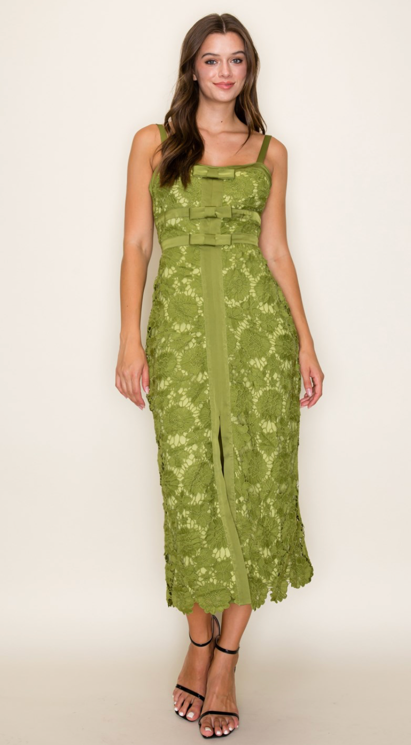 Floral Lace Embroidered Midi Dress