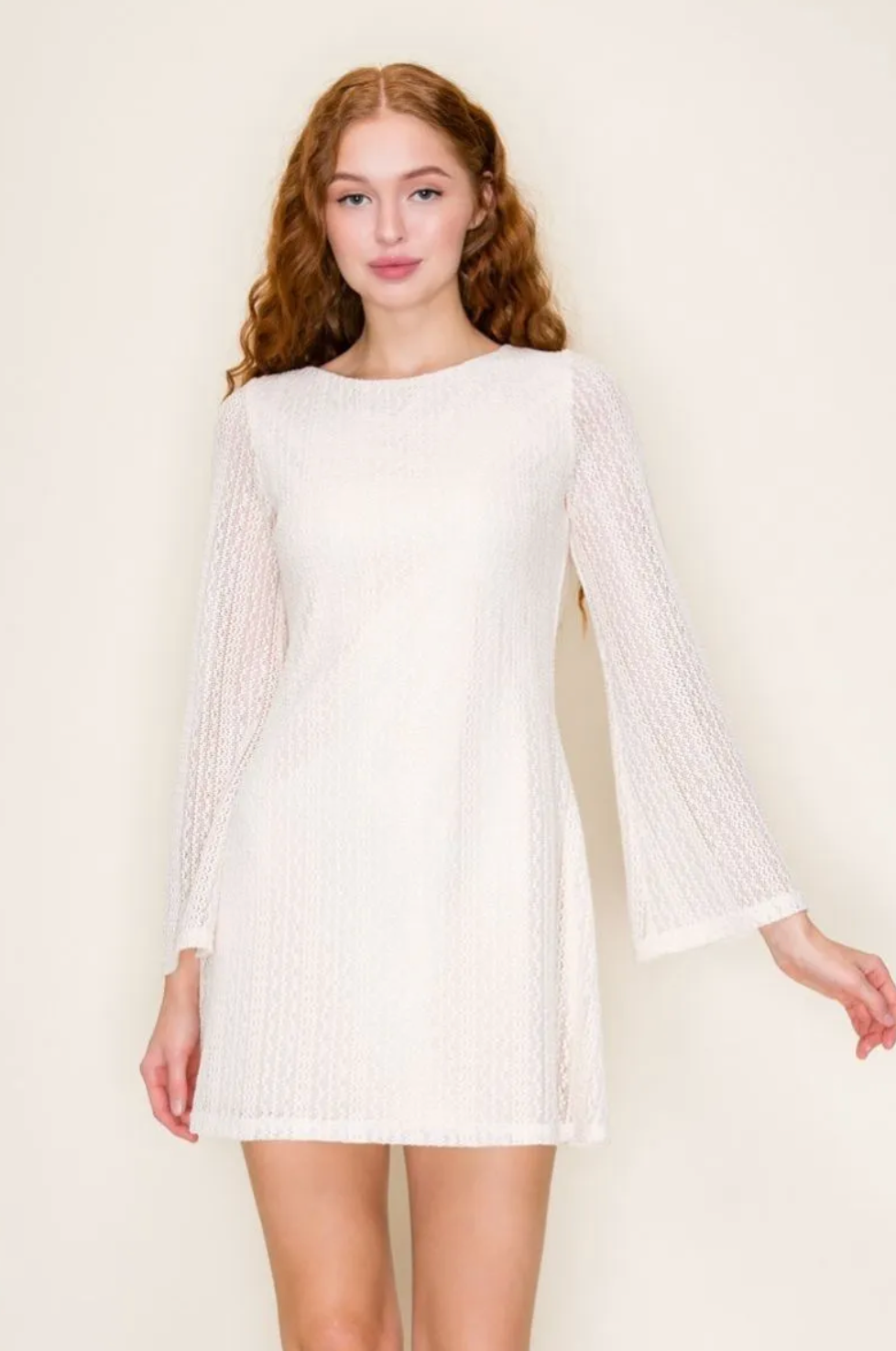 Textured Mini Dress With Bell Sleeves