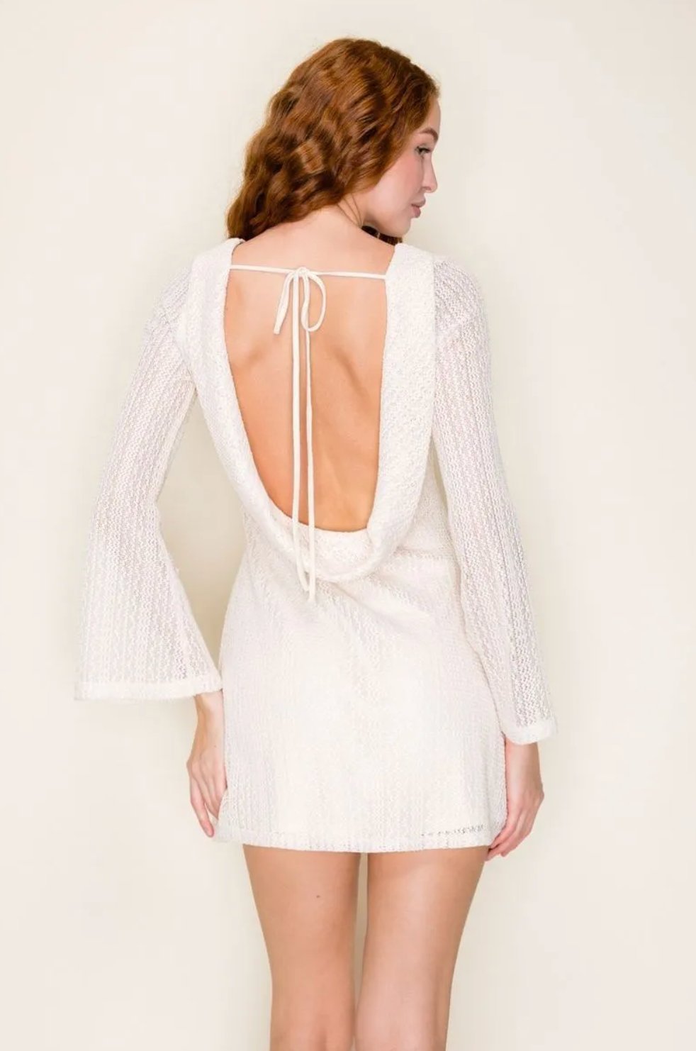 Textured Mini Dress With Bell Sleeves