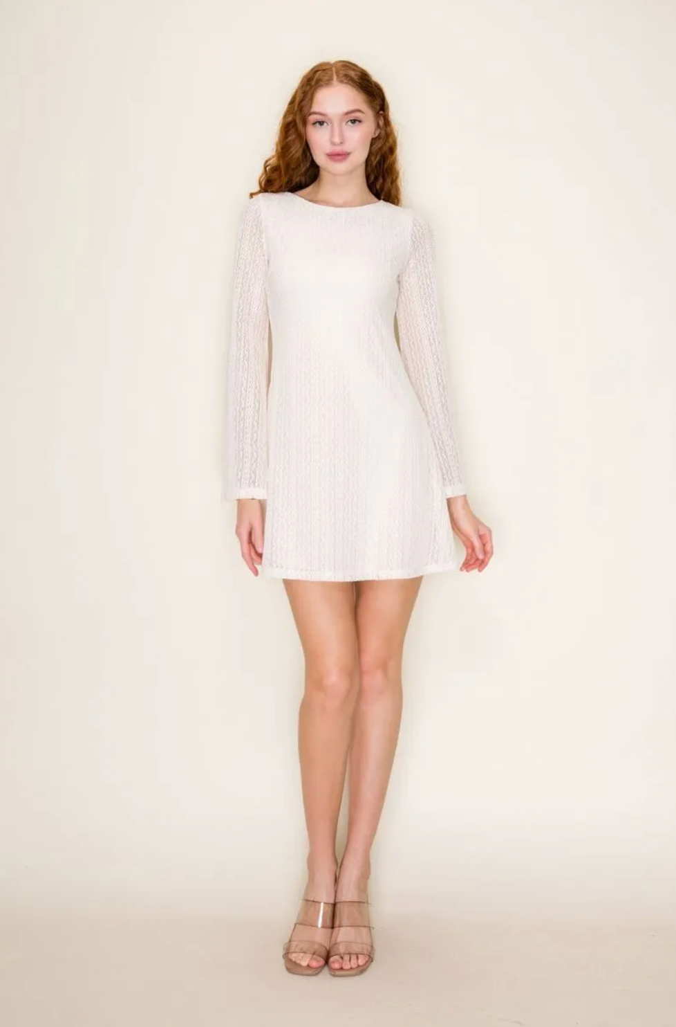 Textured Mini Dress With Bell Sleeves
