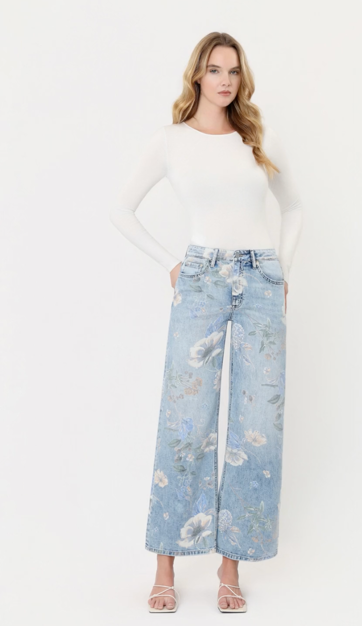 High Rise Floral Print Vintage Flare Jeans
