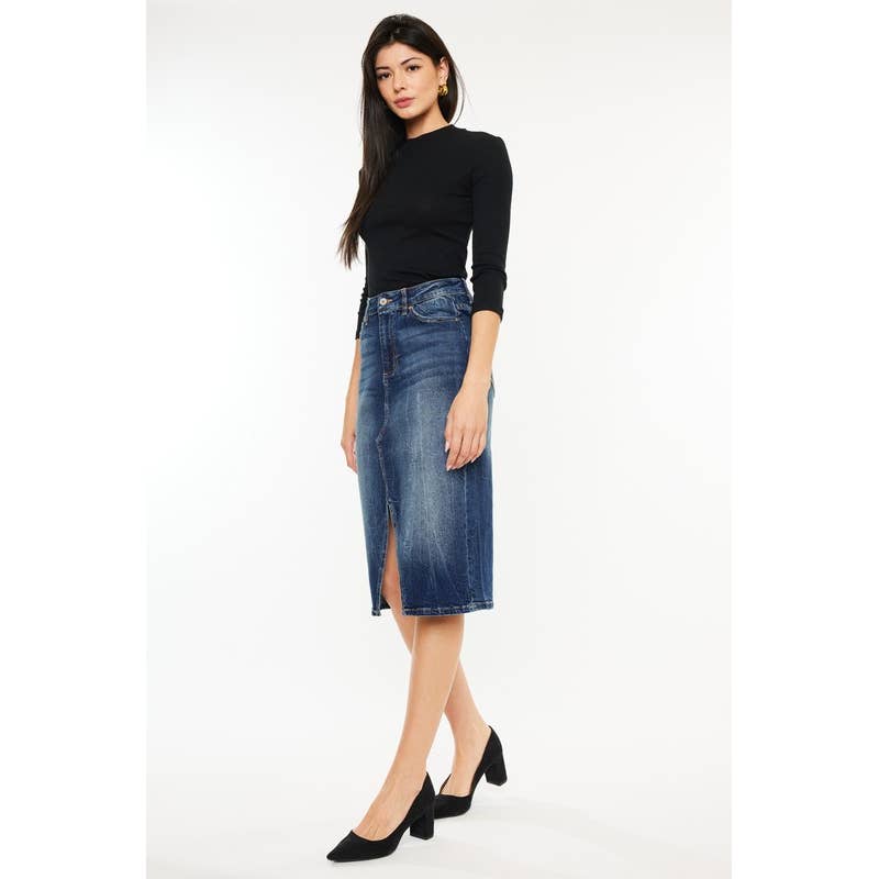Final Sale - Denim MIDI Skirt High Rise