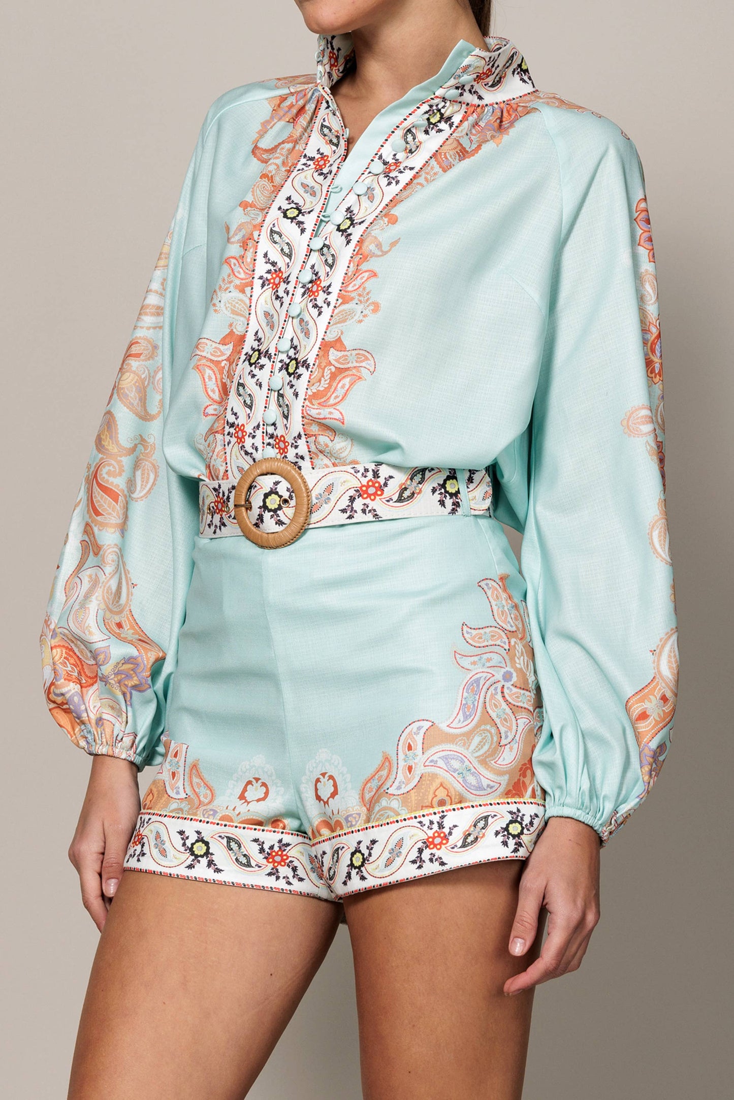 Final Sale - Long Sleeve Button Down Paisley Print Blouse