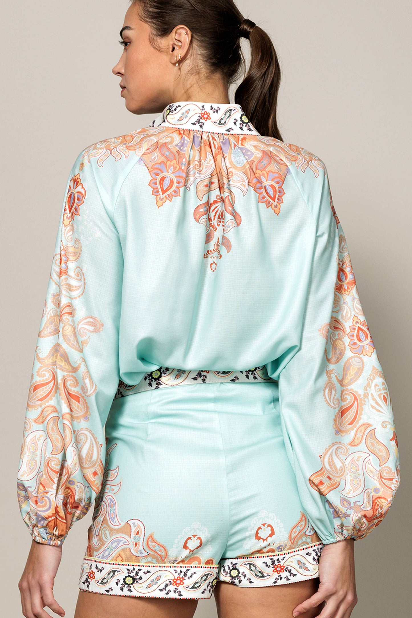 Final Sale - Long Sleeve Button Down Paisley Print Blouse