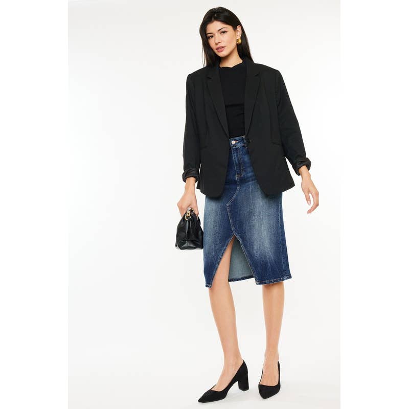 Final Sale - Denim MIDI Skirt High Rise