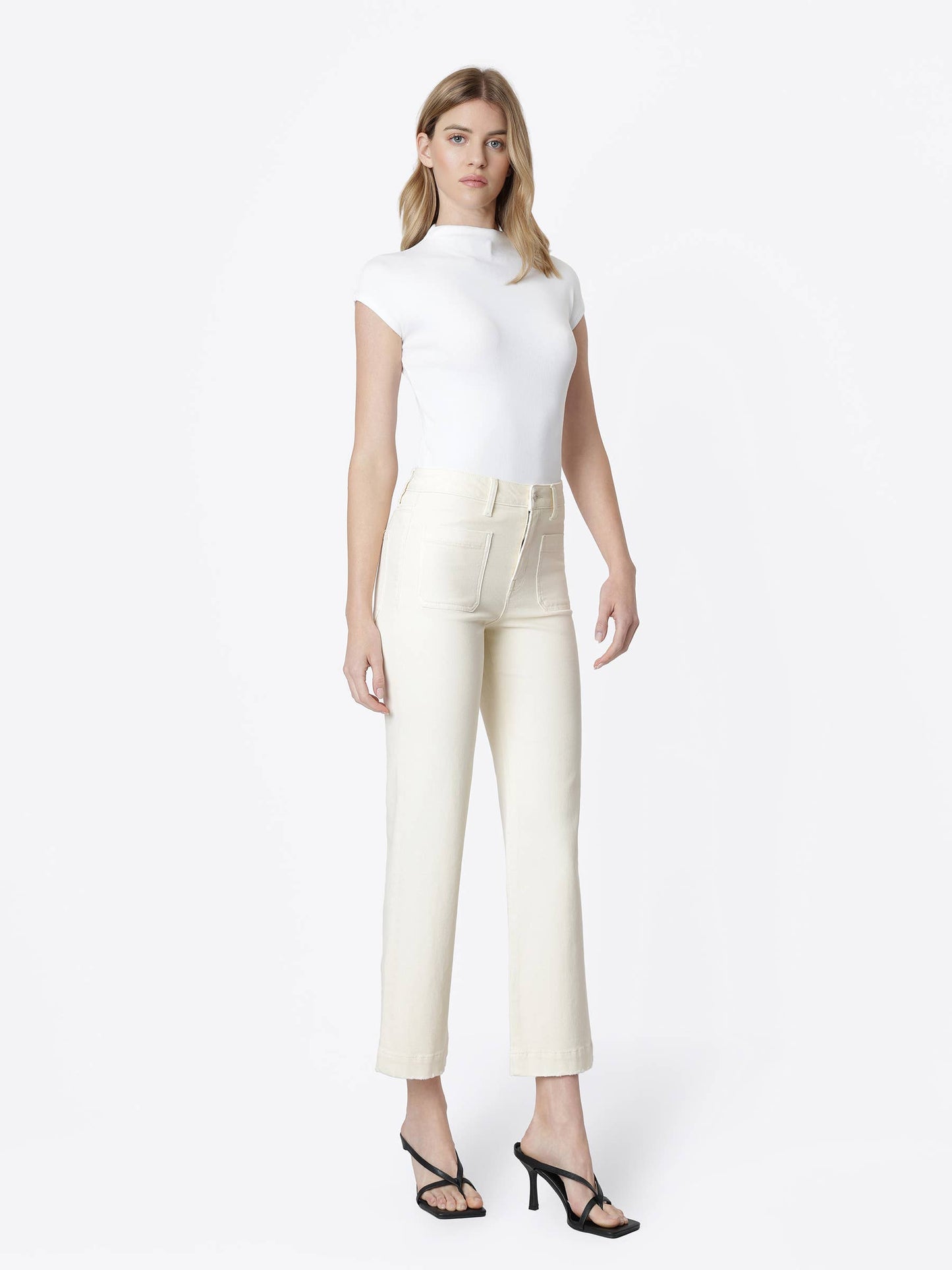 High Rise Patch Pocket Natural Slim Wide Jeans