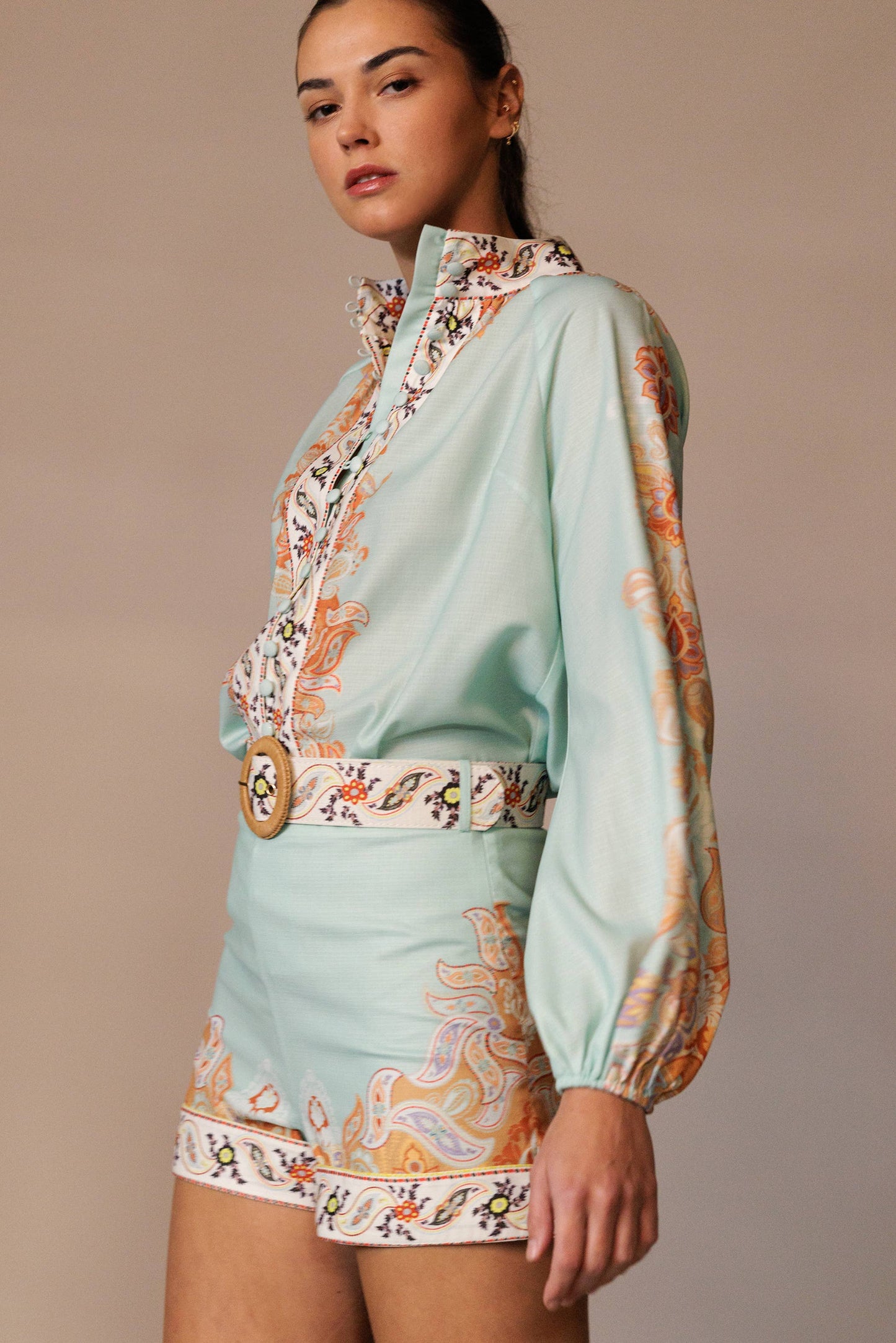 Final Sale - Long Sleeve Button Down Paisley Print Blouse