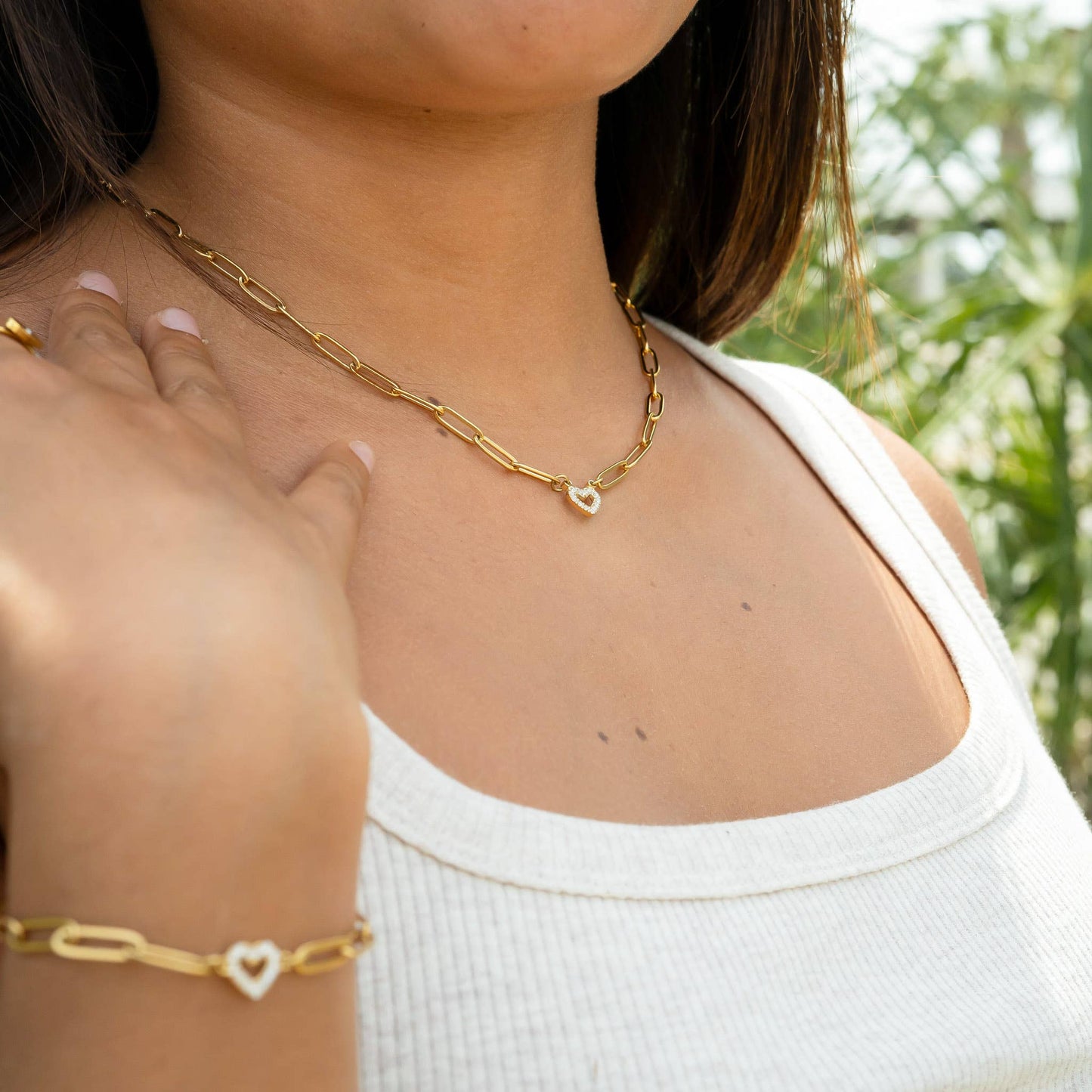 18K Gold PVD Stainless Steel "Heart" Paperclip Bracelet