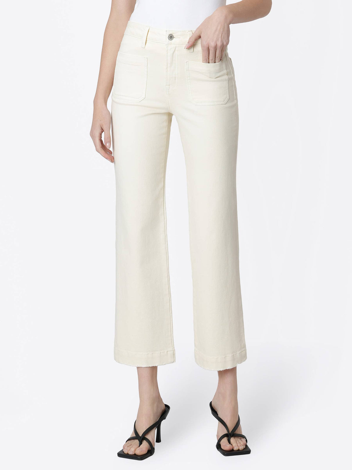 High Rise Patch Pocket Natural Slim Wide Jeans