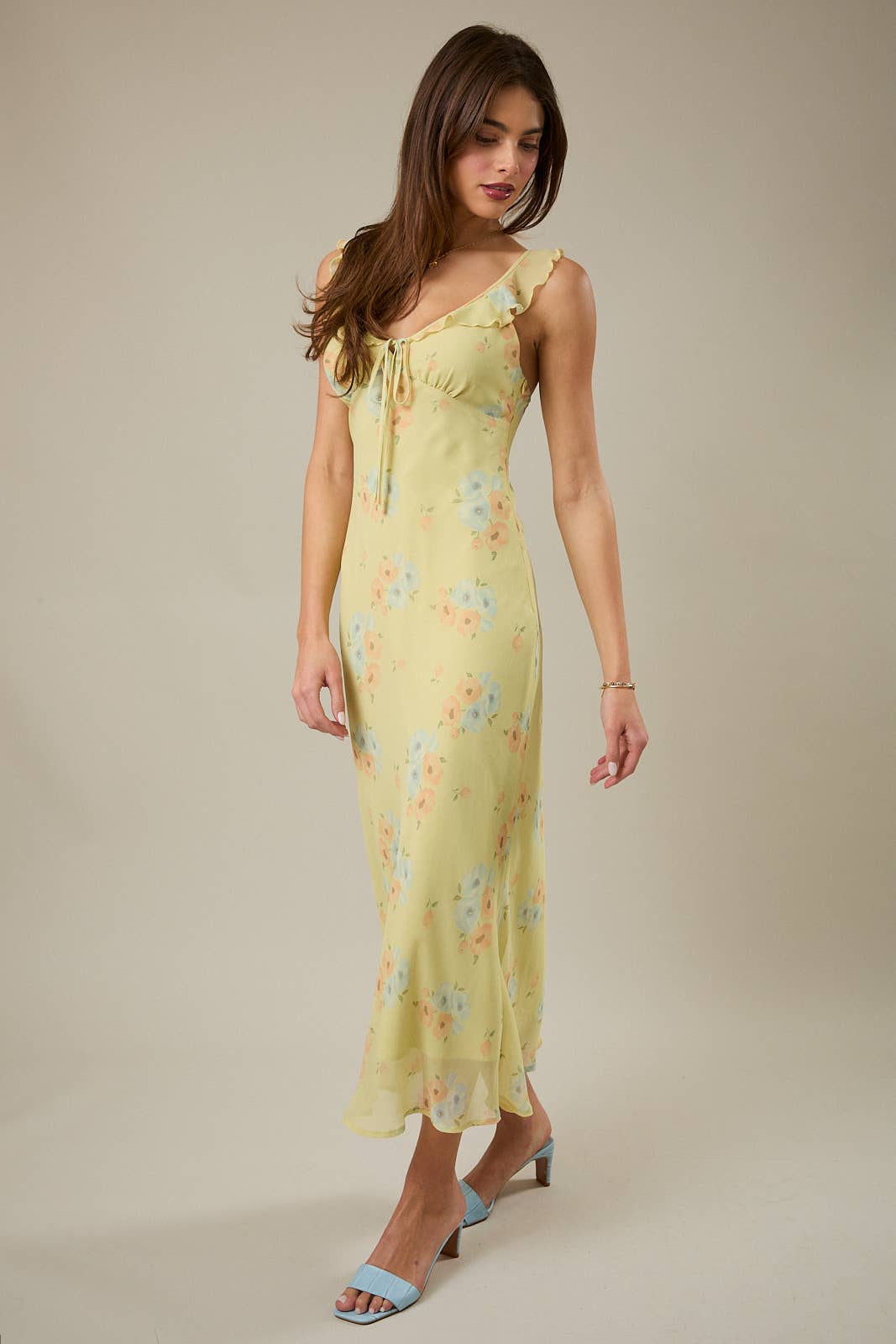 Sweetheart Neck Sleeveless Floral Print Maxi Dress