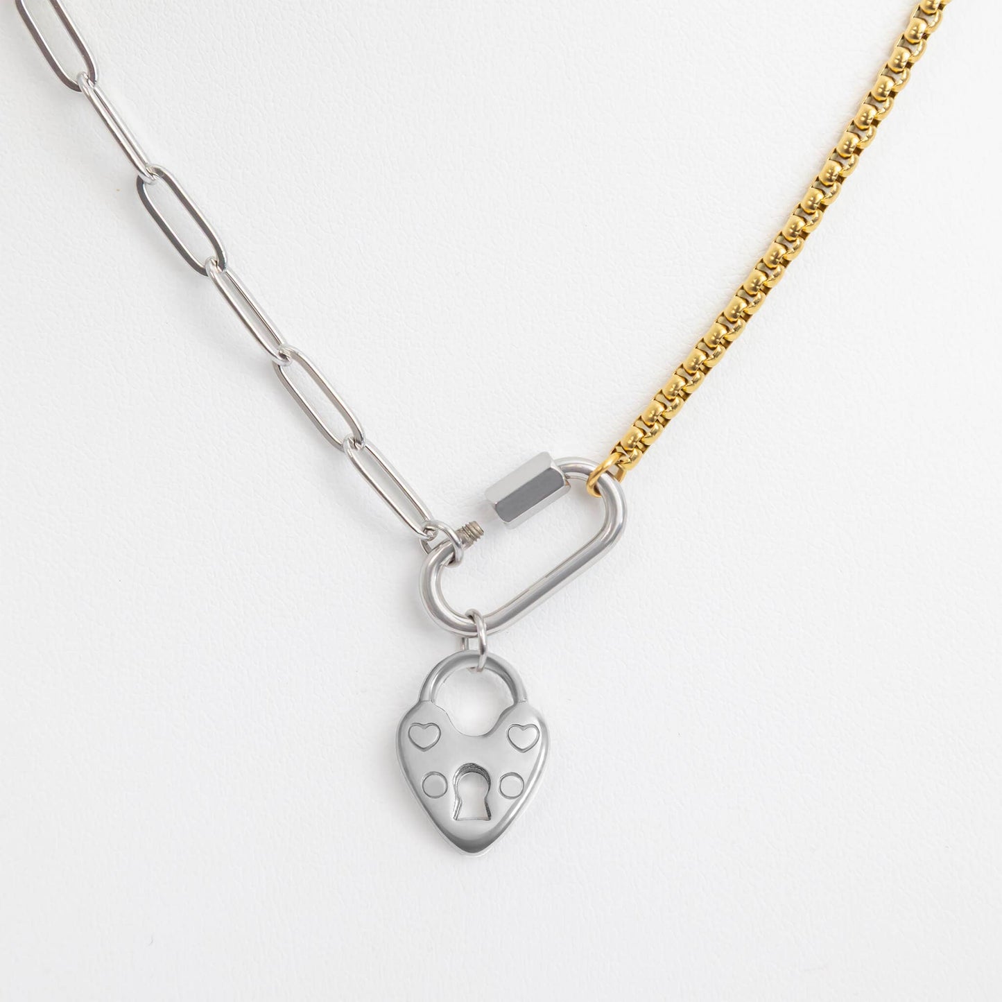 Stainless Steel Mixed Metal Paperclip Carabiner Necklace