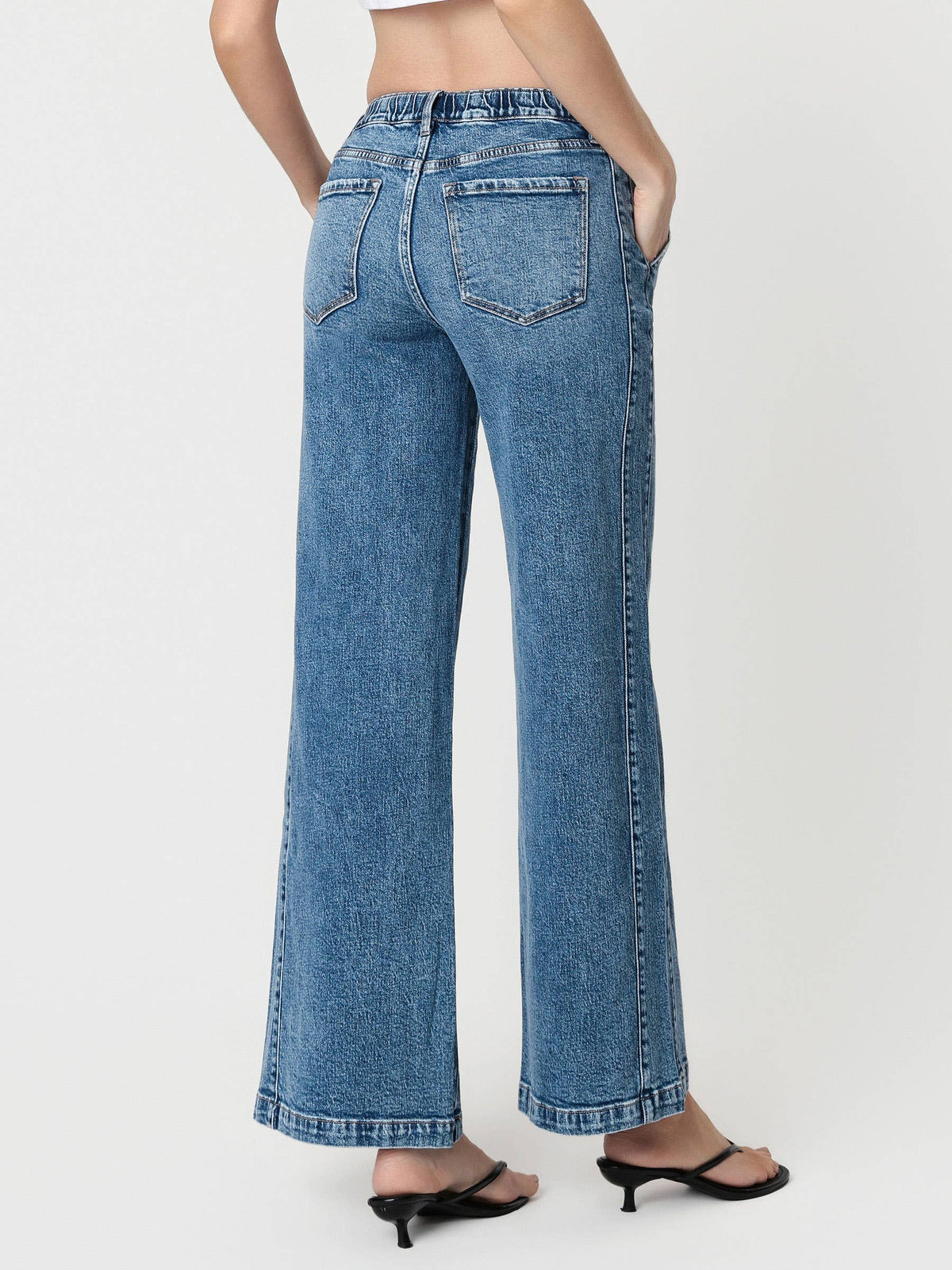 High Rise Medium Dark Waist Tie Twist Wide Jeans