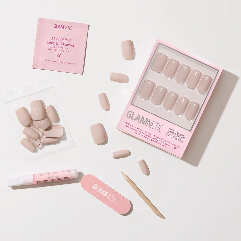 Bare Bliss Press-On Nails | Medium Square Grey Nude Opaque Nails