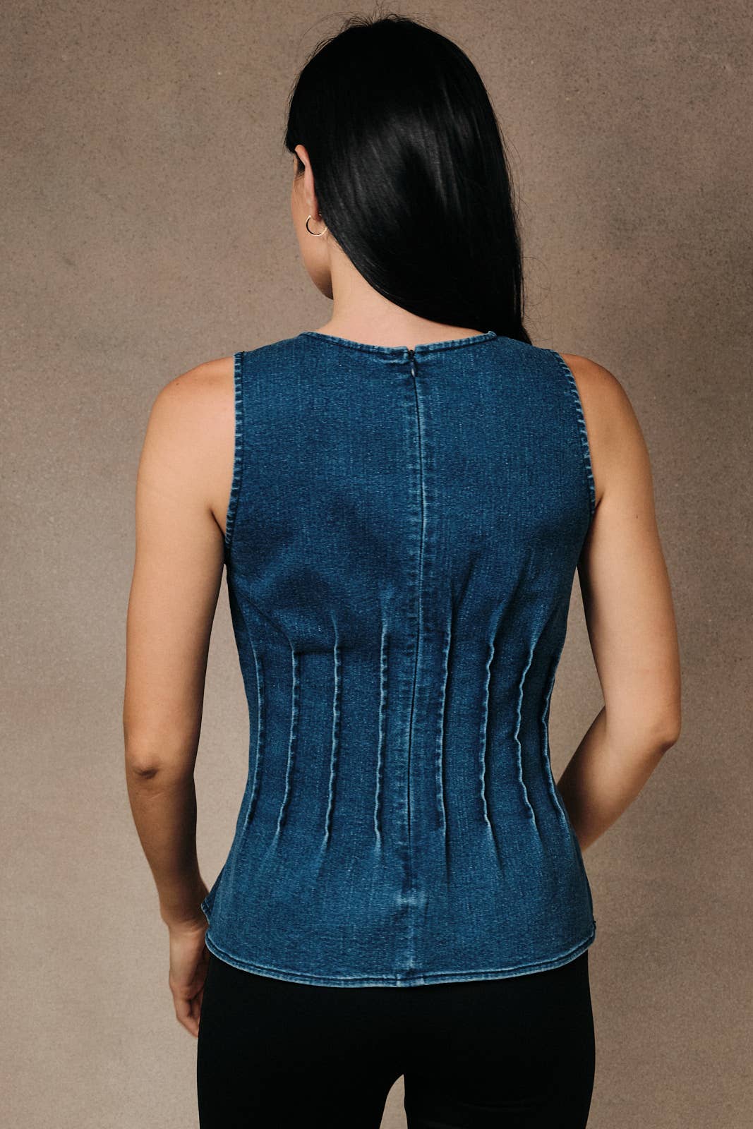 Pleated Fit & Flare Denim Top