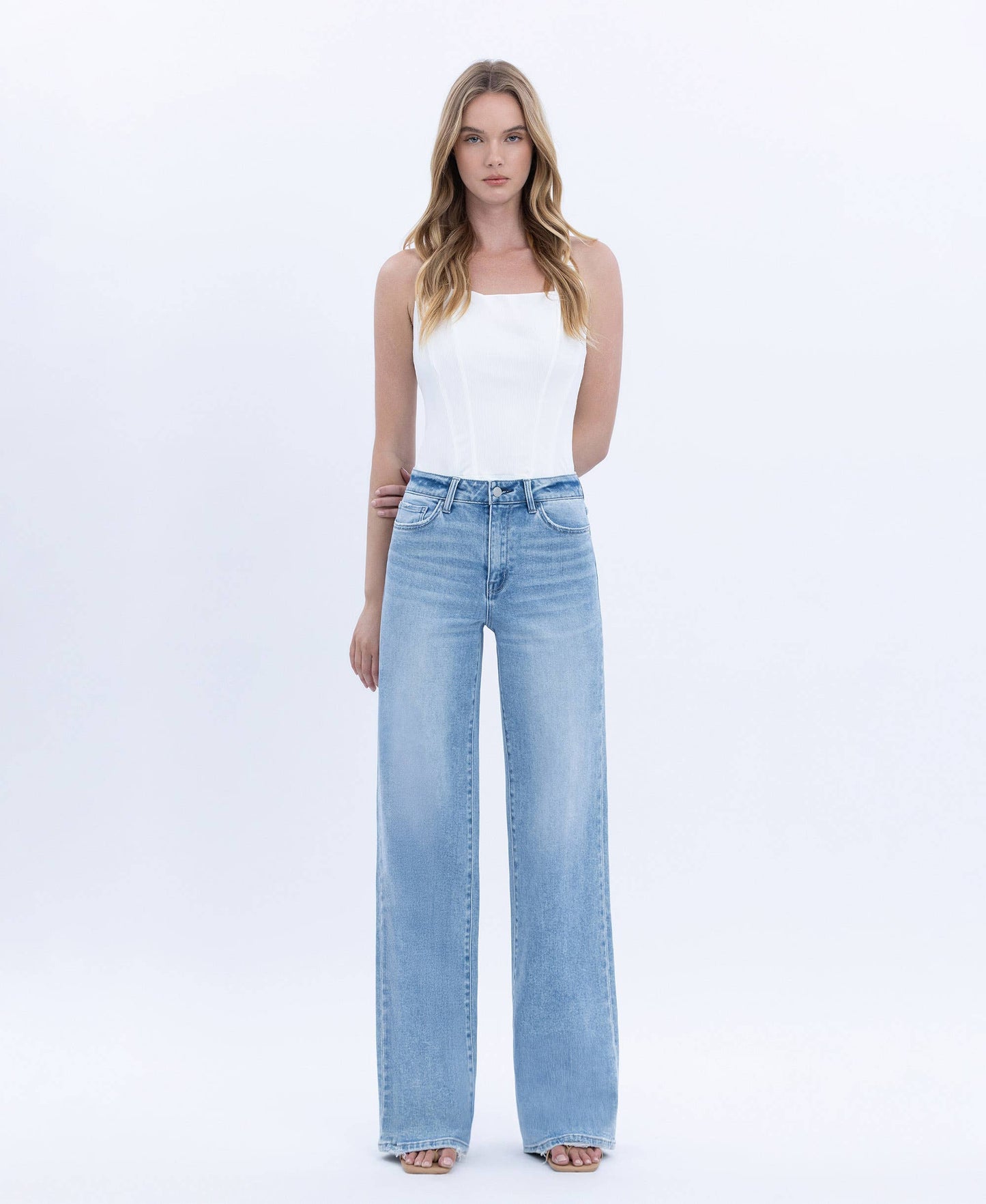 High Rise Full Length Light Wash Jeans