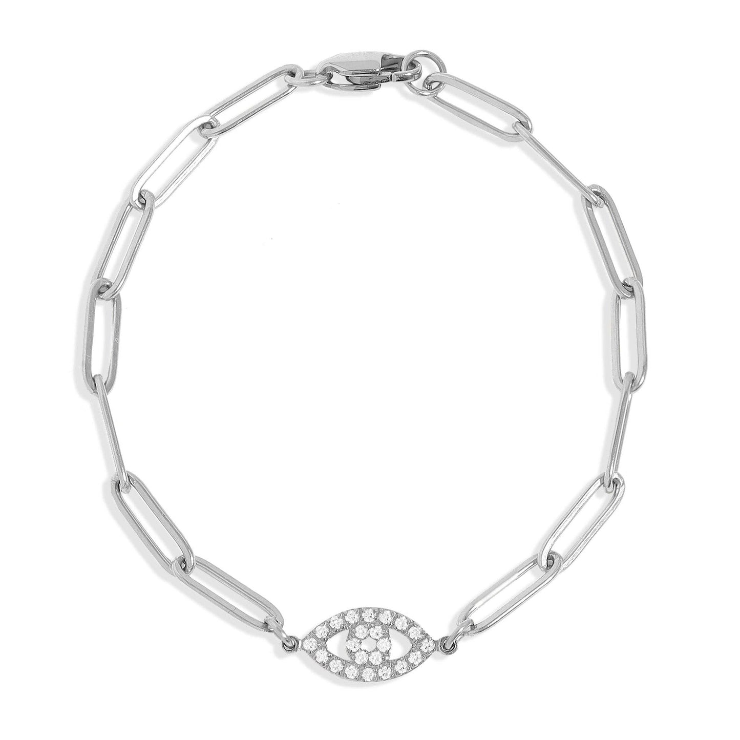 18K Gold PVD Stainless Steel Stone "Evil Eye" Paperclip Chain Bracelet