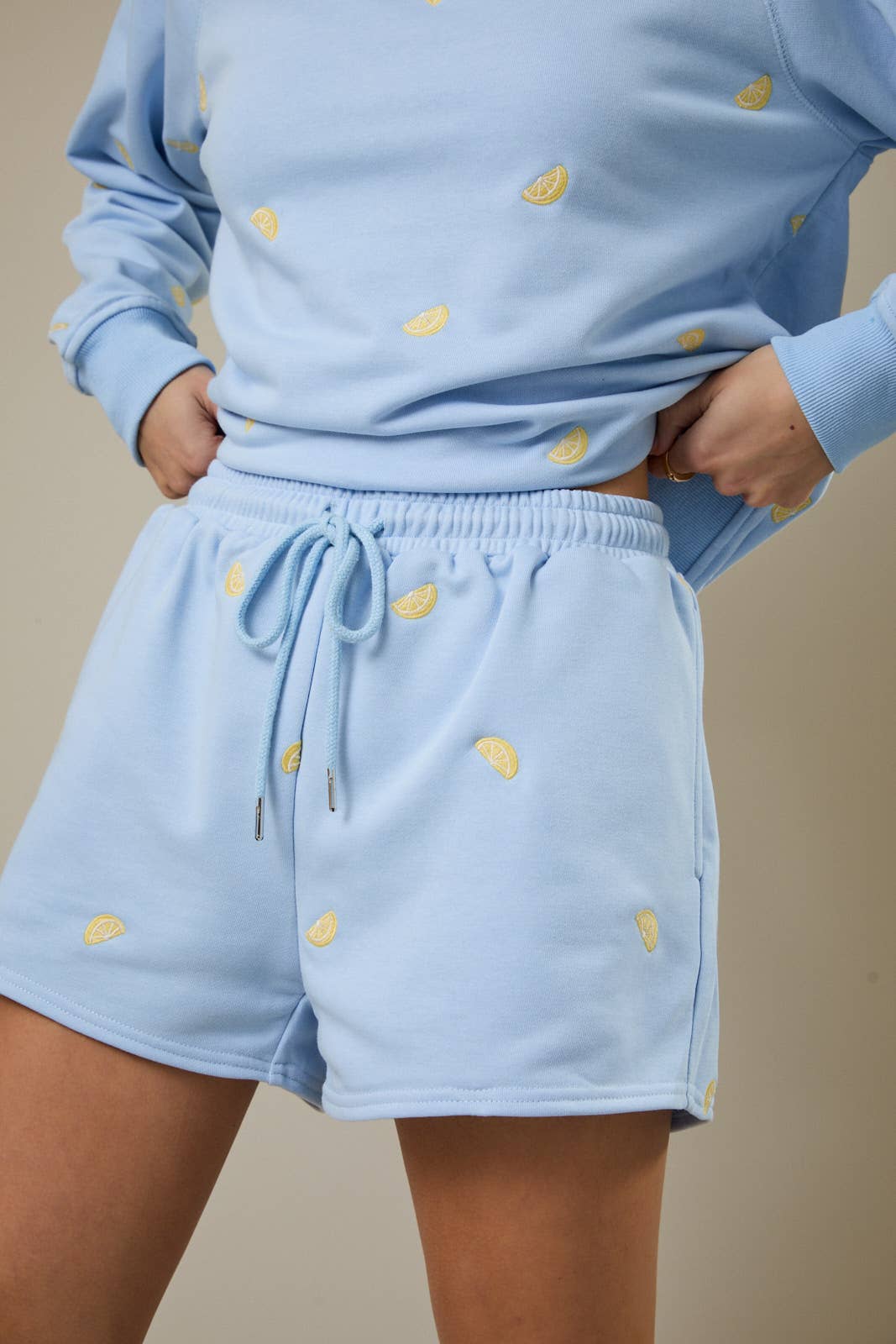 Mid Rise Lemon Embroidered Shorts