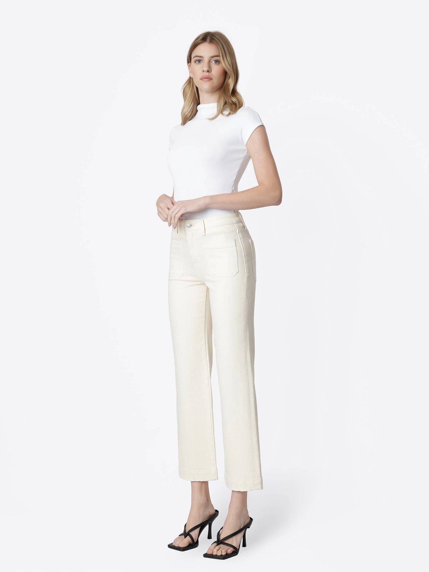 High Rise Patch Pocket Natural Slim Wide Jeans