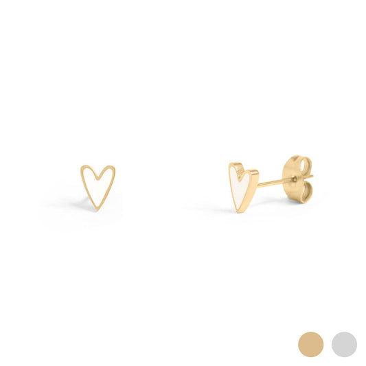 18K Gold PVD Stainless Steel White Heart Stud Earrings