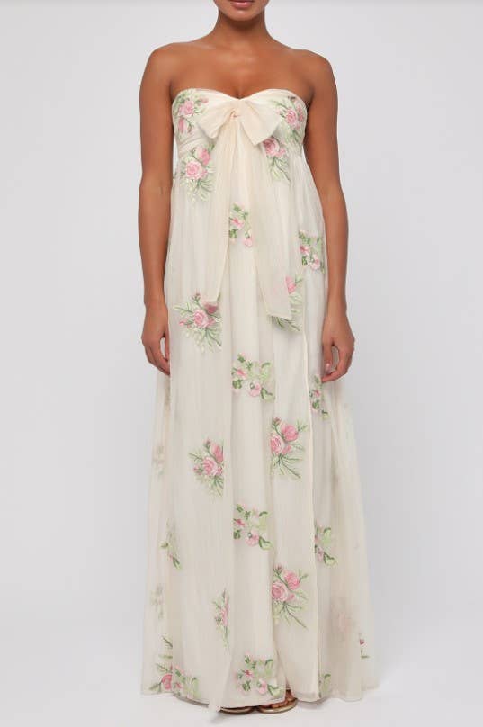 Final Sale - Fiona Strapless Embriodered Maxi Dress
