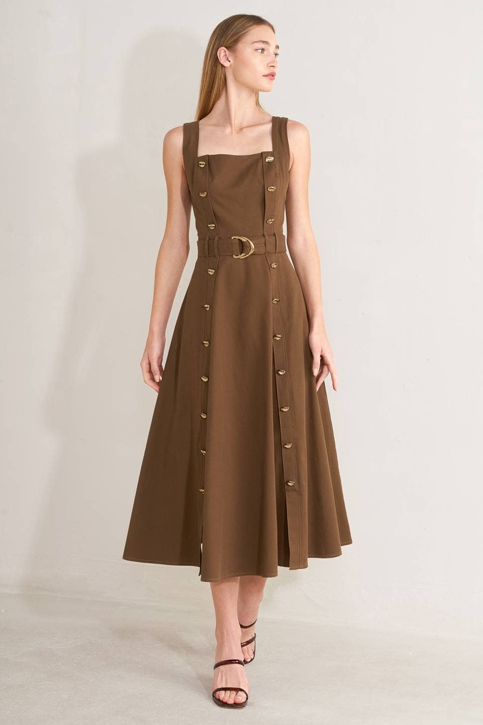 Belted Front Detail Midi Dress