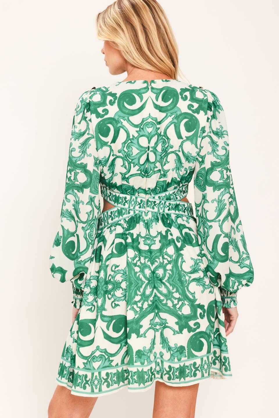 Side Cut Long Sleeve Mini Dress