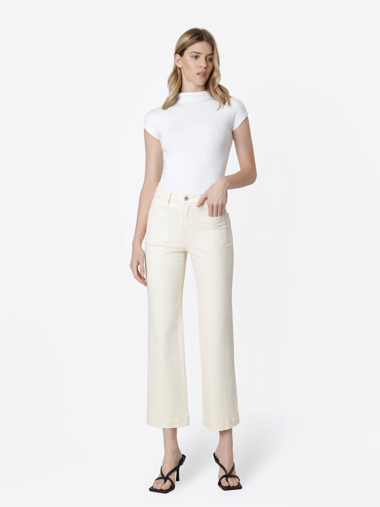 High Rise Patch Pocket Natural Slim Wide Jeans