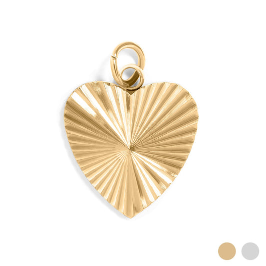 18K Gold PVD Stainless Steel Sunburst Heart Charm