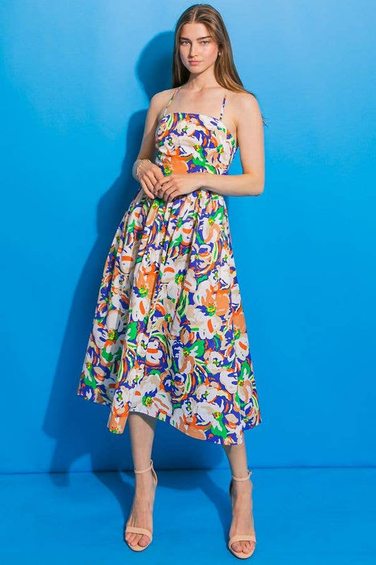 Garden Poplin Midi Strap Dress