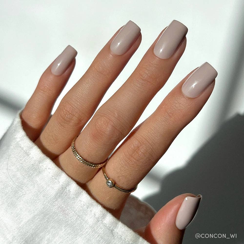 Bare Bliss Press-On Nails | Medium Square Grey Nude Opaque Nails