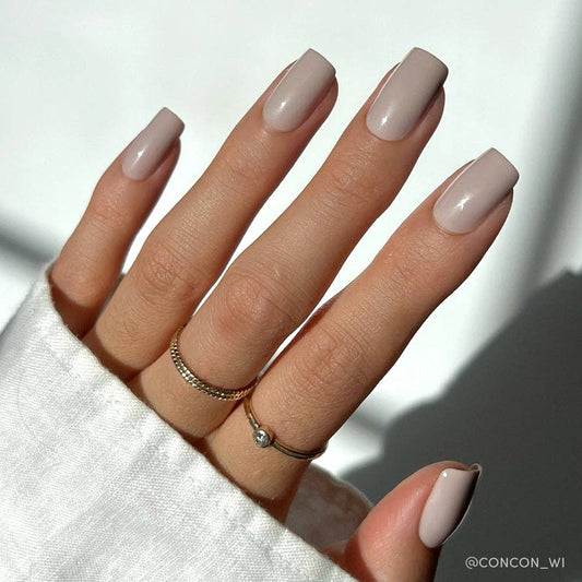 Bare Bliss Press-On Nails | Medium Square Grey Nude Opaque Nails