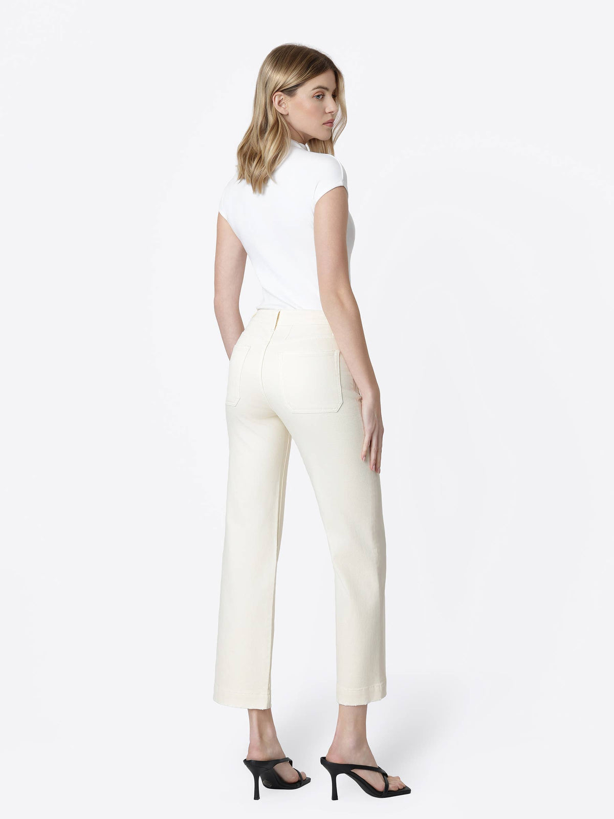 High Rise Patch Pocket Natural Slim Wide Jeans