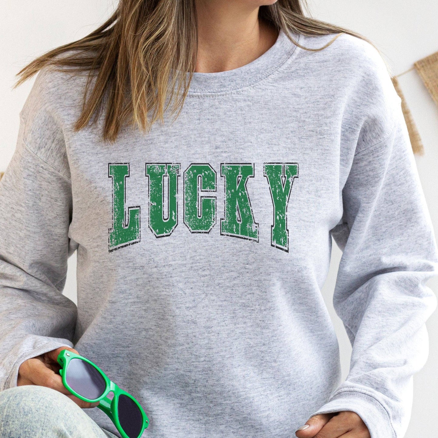 Lucky Distressed St. Patrick's Day Crewneck Sweatshirt