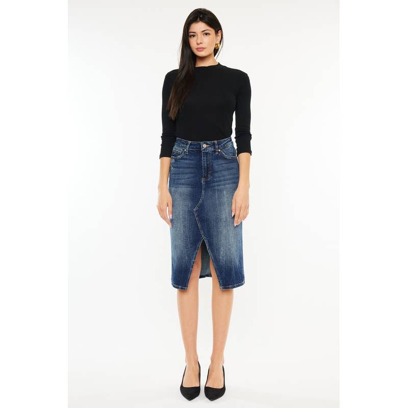 Final Sale - Denim MIDI Skirt High Rise