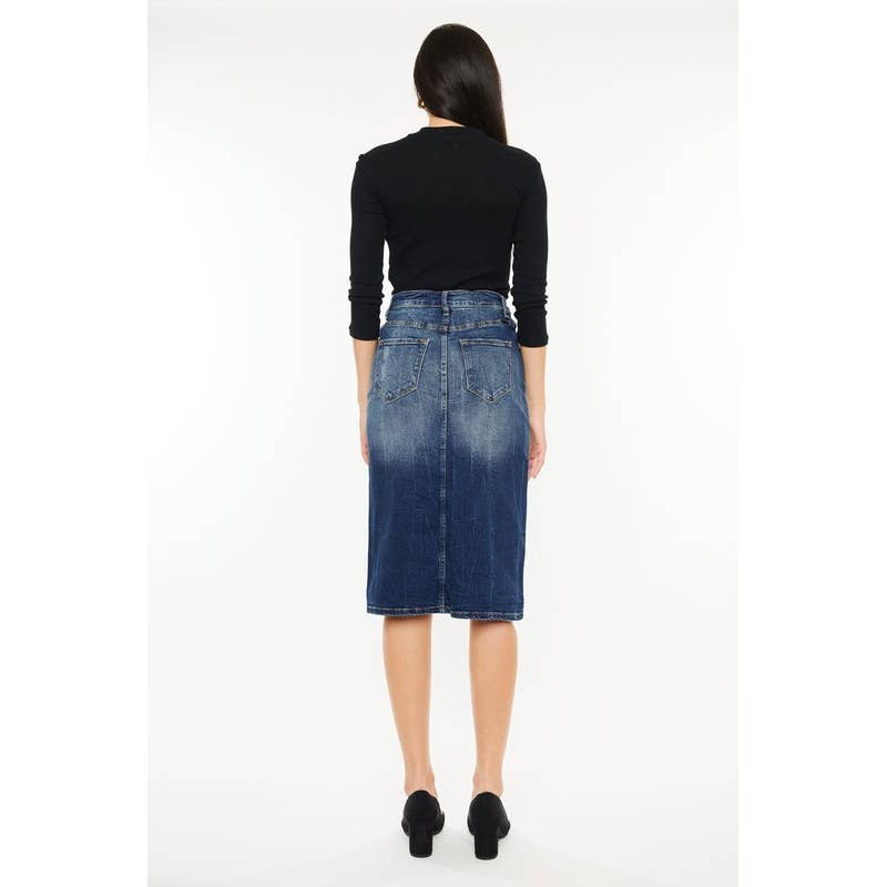 Final Sale - Denim MIDI Skirt High Rise