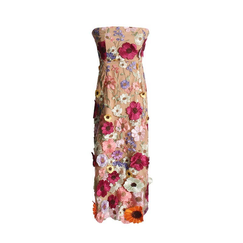 Floral Embroidered Slim Tube Dress