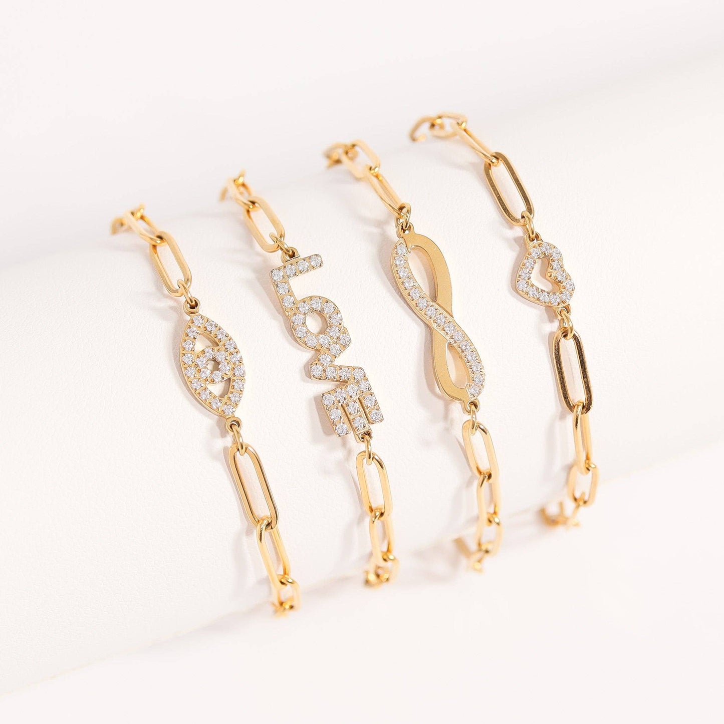 18K Gold PVD Stainless Steel Stone "Evil Eye" Paperclip Chain Bracelet