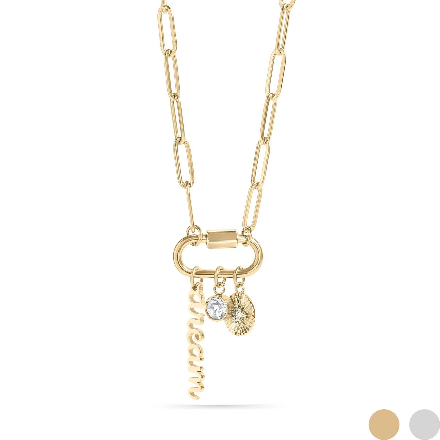 18K PVD Gold Carabiner "Dream" Paperclip Charm Necklace