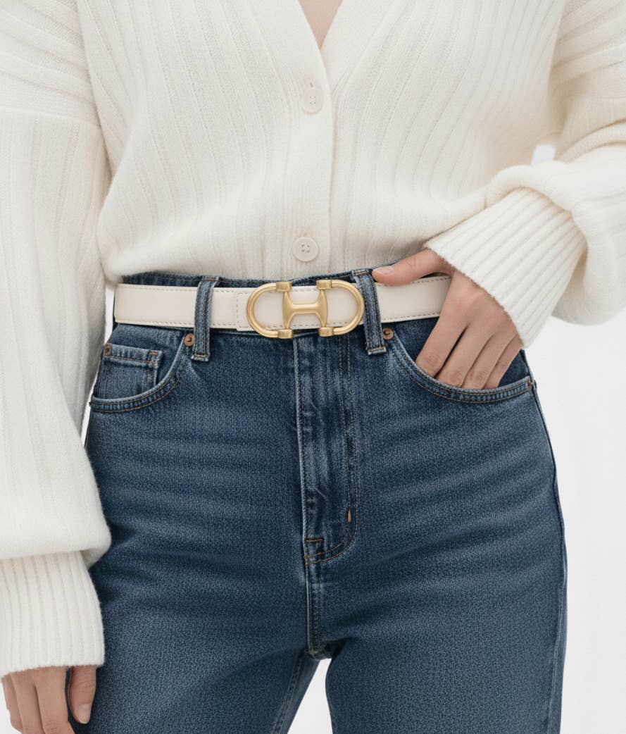 Stitched Leather Belt with Horsebit Buckle｜Equestrian Style