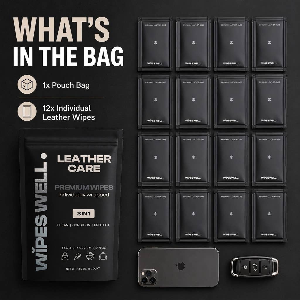 Premium Leather Care Wipes - Individually Wrapped - 12 count
