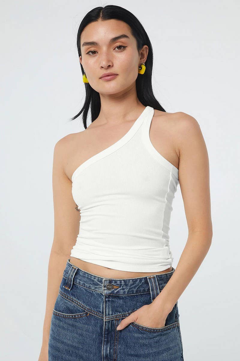 Final Sale - Ribbed One Shoulder Knit Tank