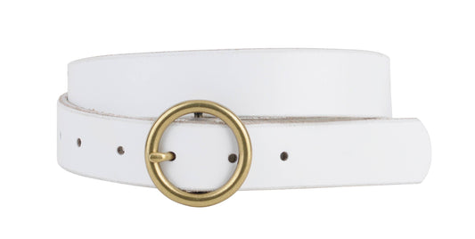 Brass-Toned Circle Buckle Leather Belt