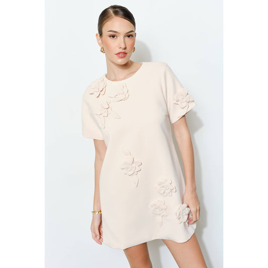Elegant 3D Floral Applique Shift Mini Dress