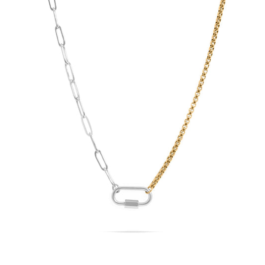 Stainless Steel Mixed Metal Paperclip Carabiner Necklace