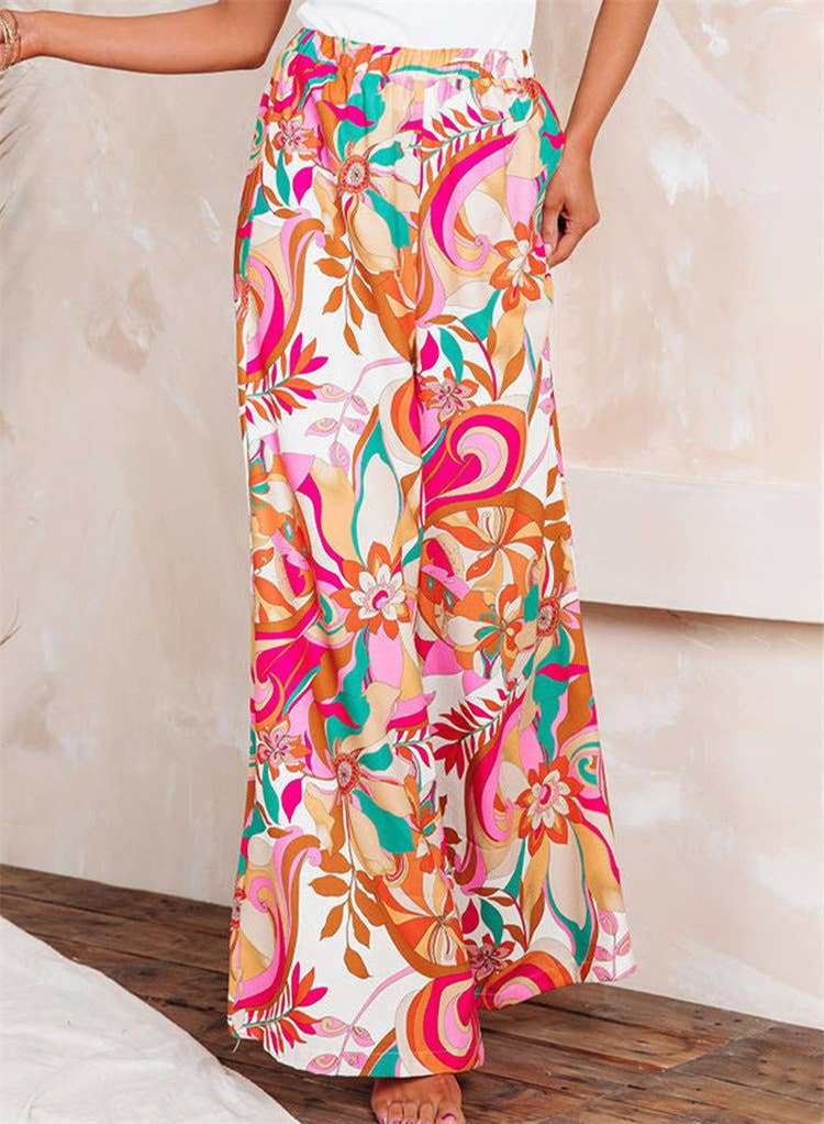 Final Sale - Resort Orange Tonal Print Wide-Leg Pants