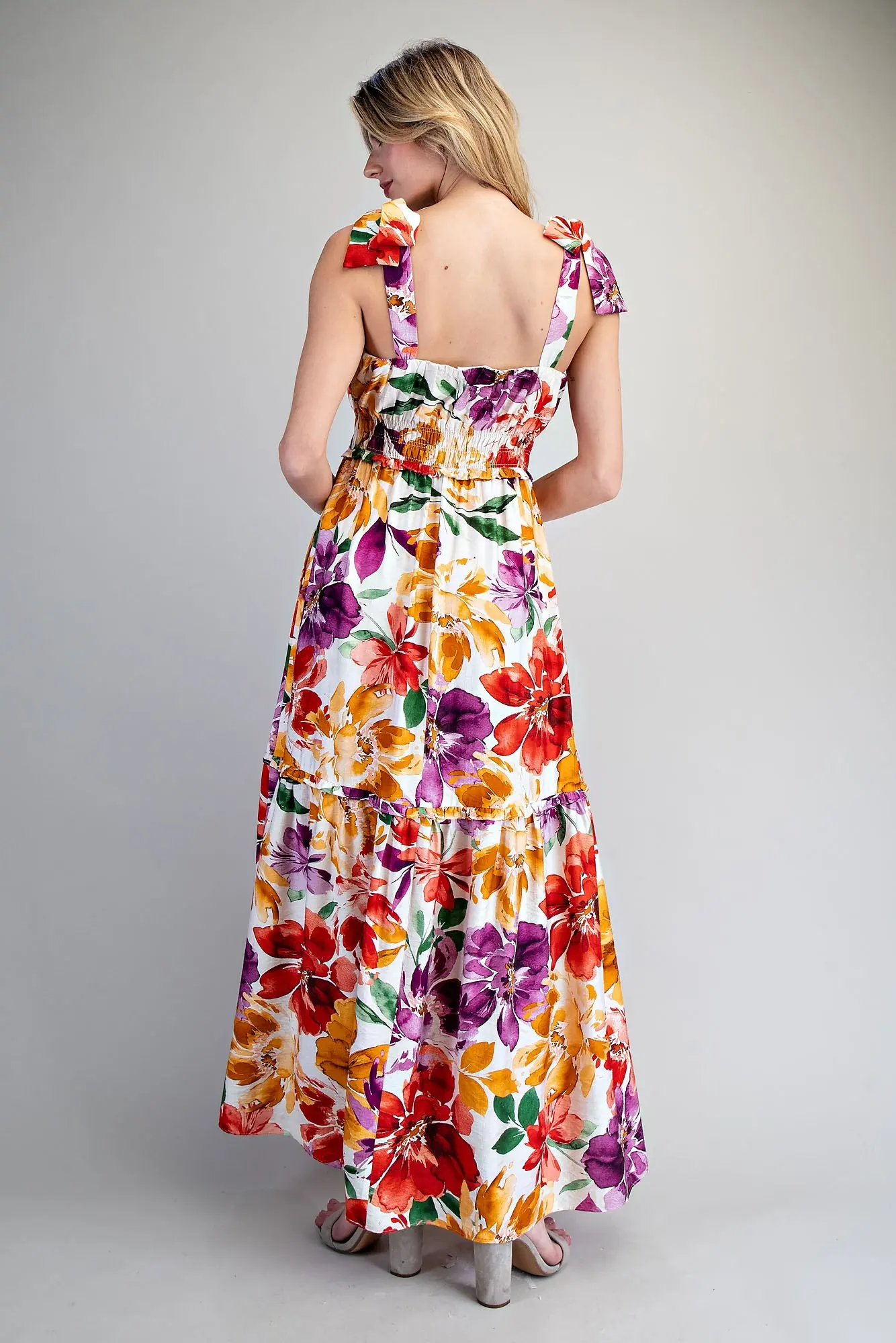 Floral Printed Tie Strap Maxi Dress