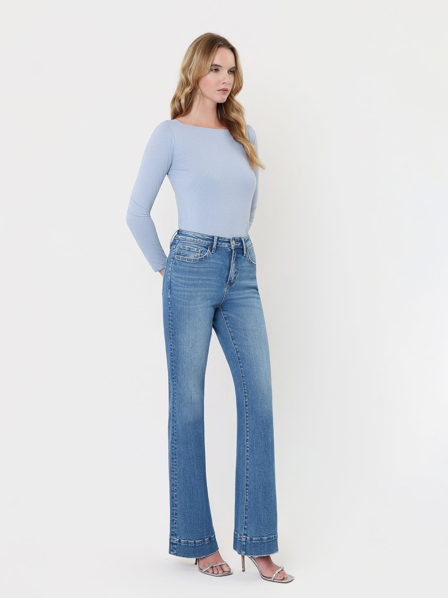 High Rise Trouser Hem Relaxed Flare Jeans
