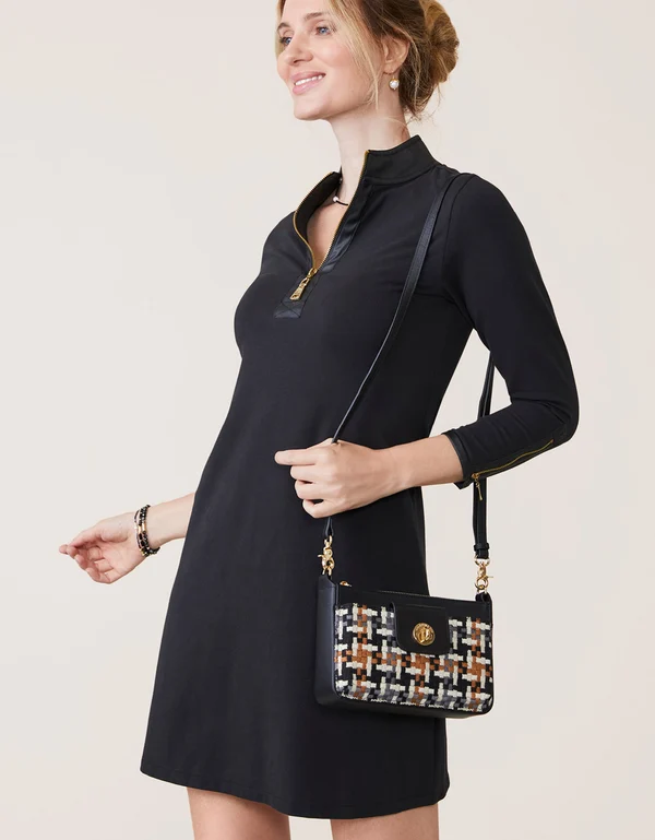 Nora Half-Zip Dress w/ Vegan Leather Black
