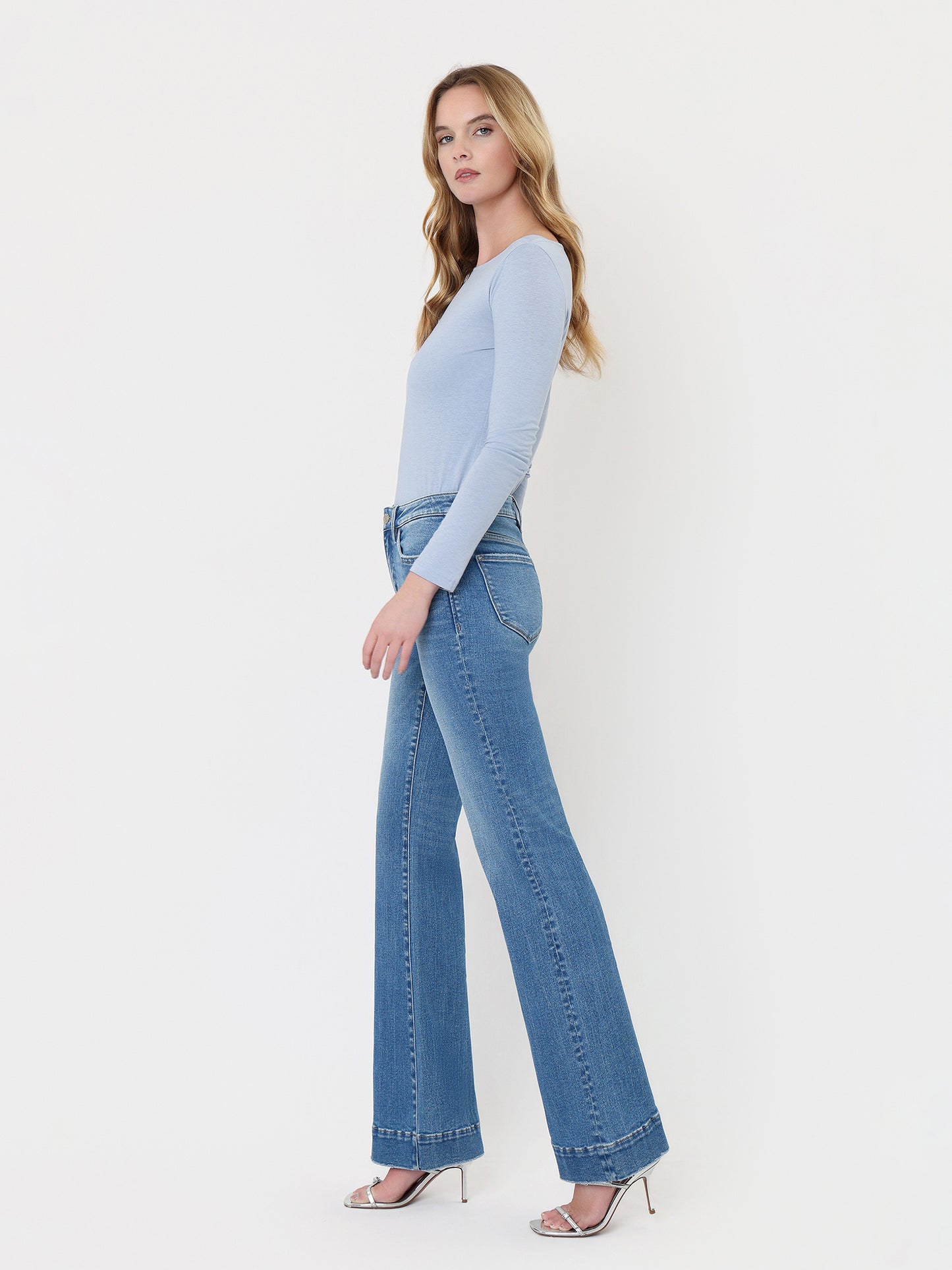High Rise Trouser Hem Relaxed Flare Jeans